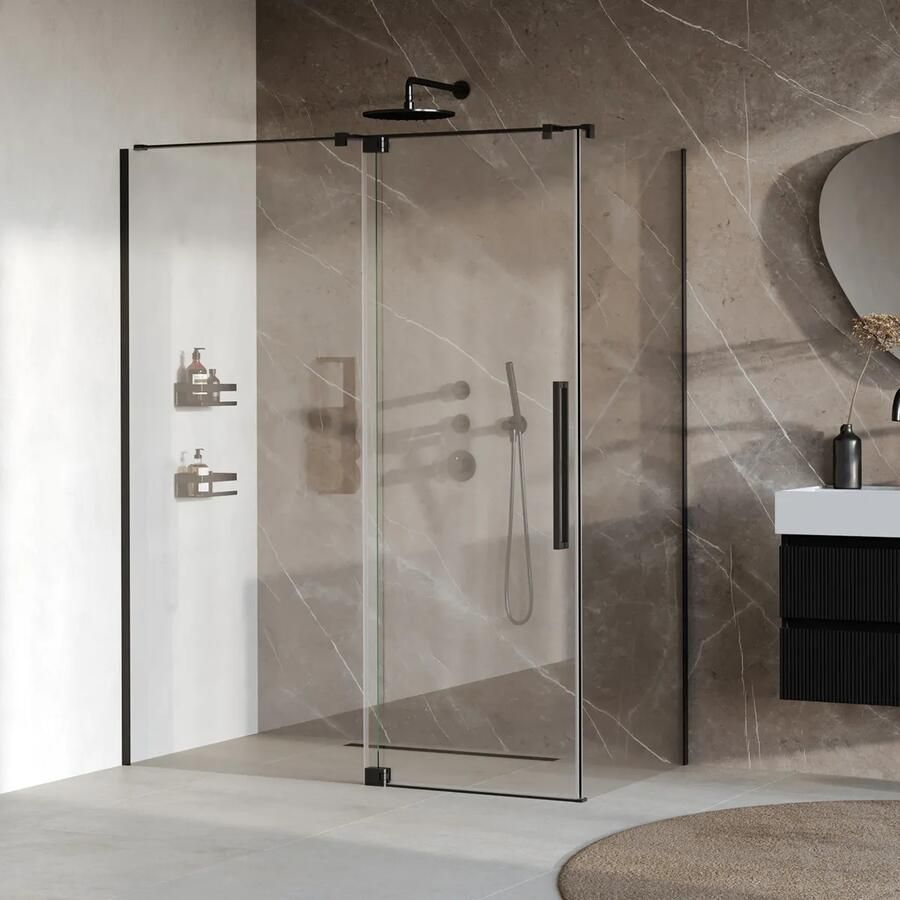 Brauer Stellar douchecabine met draaideur 160x80cm zwart mat