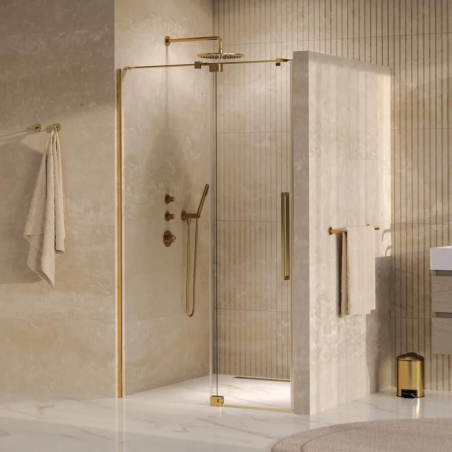 Brauer Stellar nisdeur met vaste wand 108.5-120cm messing geborsteld PVD