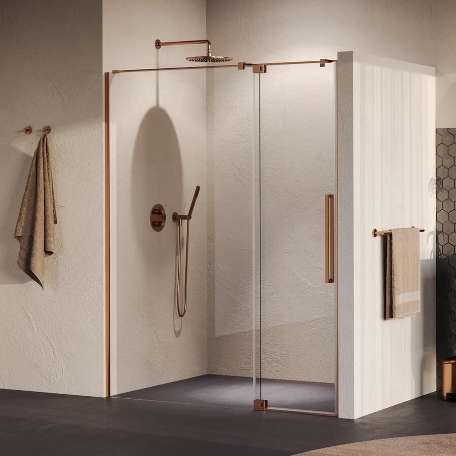 Brauer Stellar nisdeur met vaste wand 148.5-160cm koper geborsteld PVD