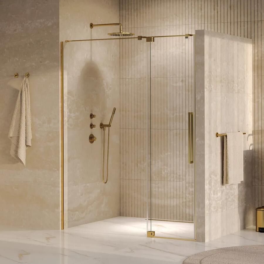 Brauer Stellar nisdeur met vaste wand 128.5-140cm messing geborsteld PVD