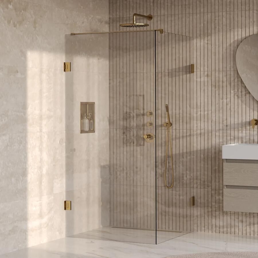 Brauer Void Carving profielloze douchecabine 100x100cm messing geborsteld PVD