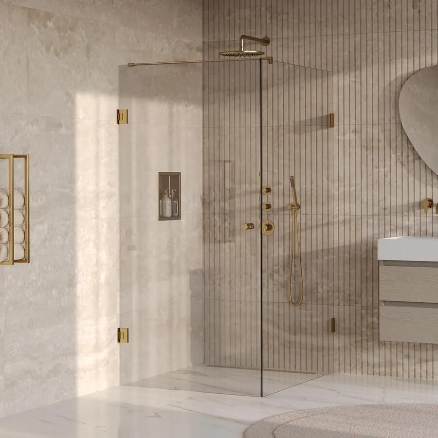 Brauer Void Carving profielloze douchecabine 100x120cm messing geborsteld PVD