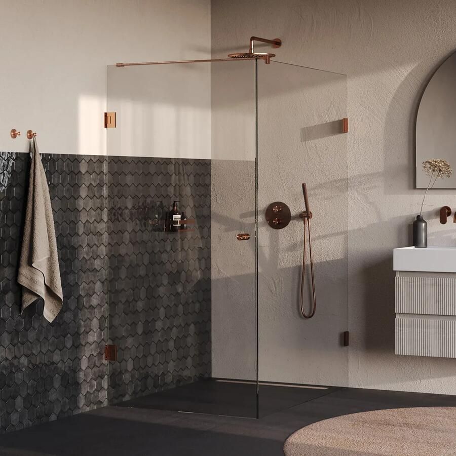 Brauer Void Carving profielloze douchecabine 100x140cm koper geborsteld PVD