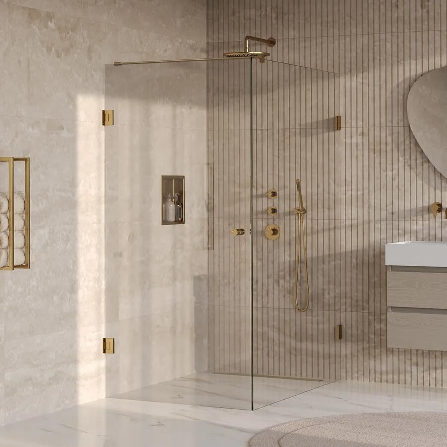 Brauer Void Carving profielloze douchecabine 90x140cm messing geborsteld PVD