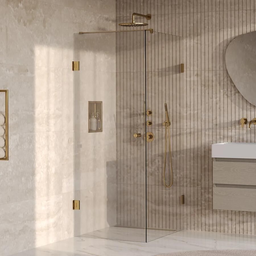 Brauer Void Carving profielloze douchecabine 80x100cm messing geborsteld PVD