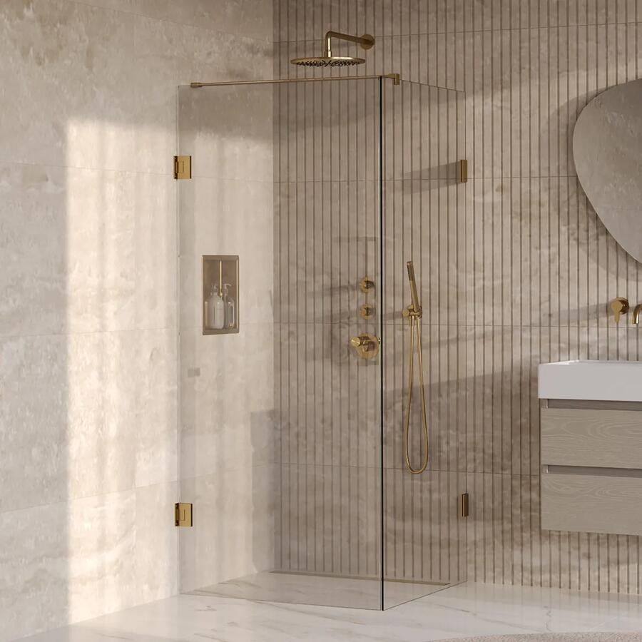Brauer Void Carving profielloze douchecabine 80x80cm messing geborsteld PVD