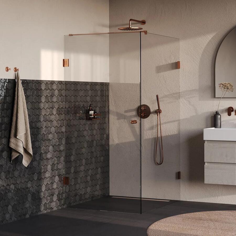 Brauer Void Carving profielloze douchecabine 100x120cm koper geborsteld PVD