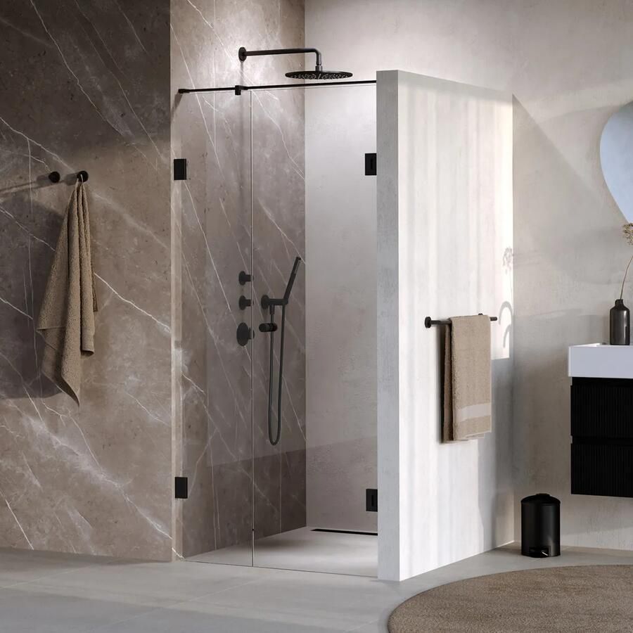 Brauer Void Carving profielloze nisdeur 90cm met draaideur 60cm aan muur zwart mat