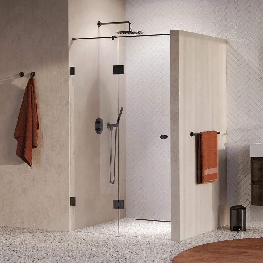 Brauer Void Carving profielloze nisdeur 110cm met draaideur 60cm aan glas gunmetal geborsteld PVD