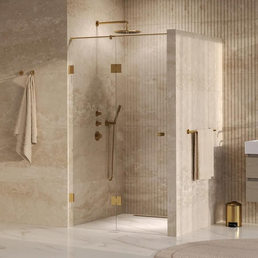 Brauer Void Carving profielloze nisdeur 120cm met draaideur 60cm aan glas messing geborsteld PVD