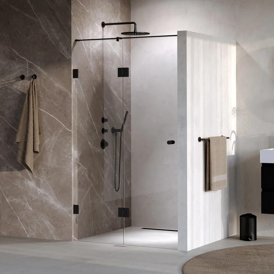 Brauer Void Carving profielloze nisdeur 110cm met draaideur 60cm aan glas zwart mat