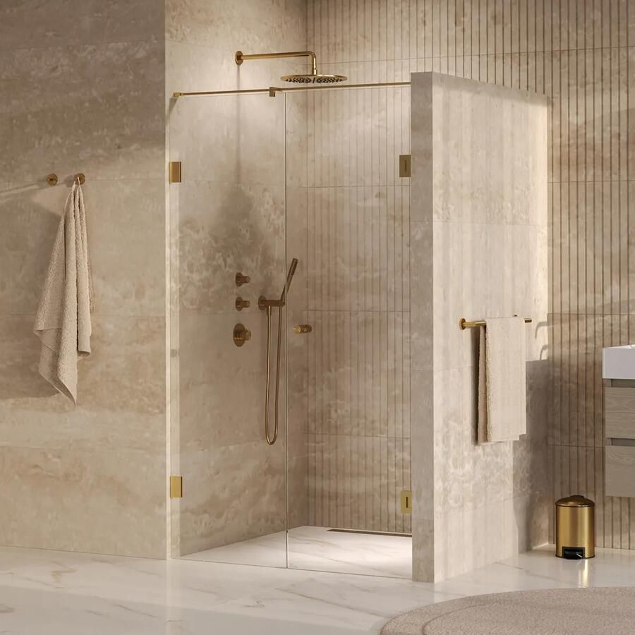 Brauer Void Carving profielloze nisdeur 110cm met draaideur 60cm aan muur messing geborsteld PVD