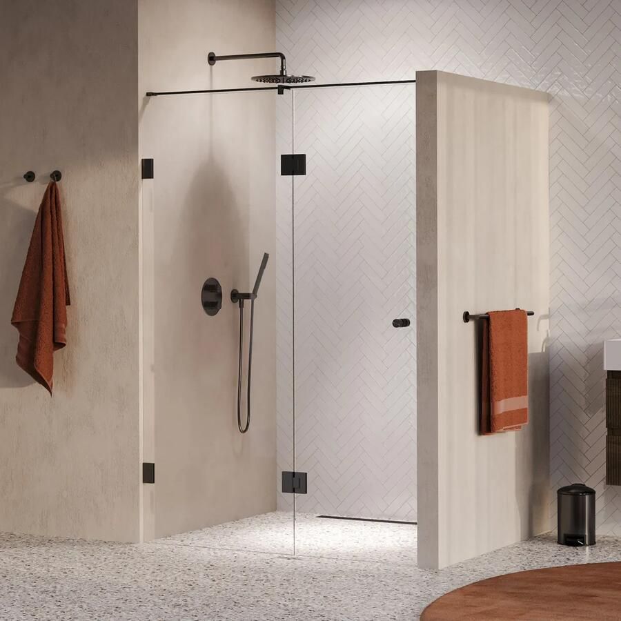 Brauer Void Carving profielloze nisdeur 140cm met draaideur 70cm aan glas gunmetal geborsteld PVD