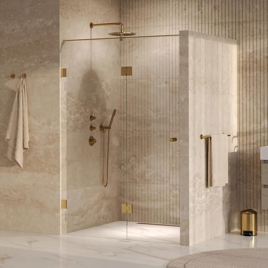 Brauer Void Carving profielloze nisdeur 140cm met draaideur 70cm aan glas messing geborsteld PVD