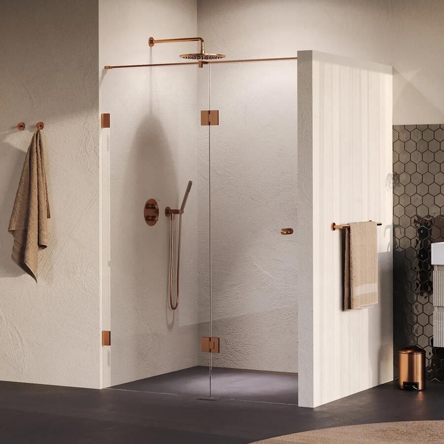 Brauer Void Carving profielloze nisdeur 140cm met draaideur 70cm aan glas koper geborsteld PVD