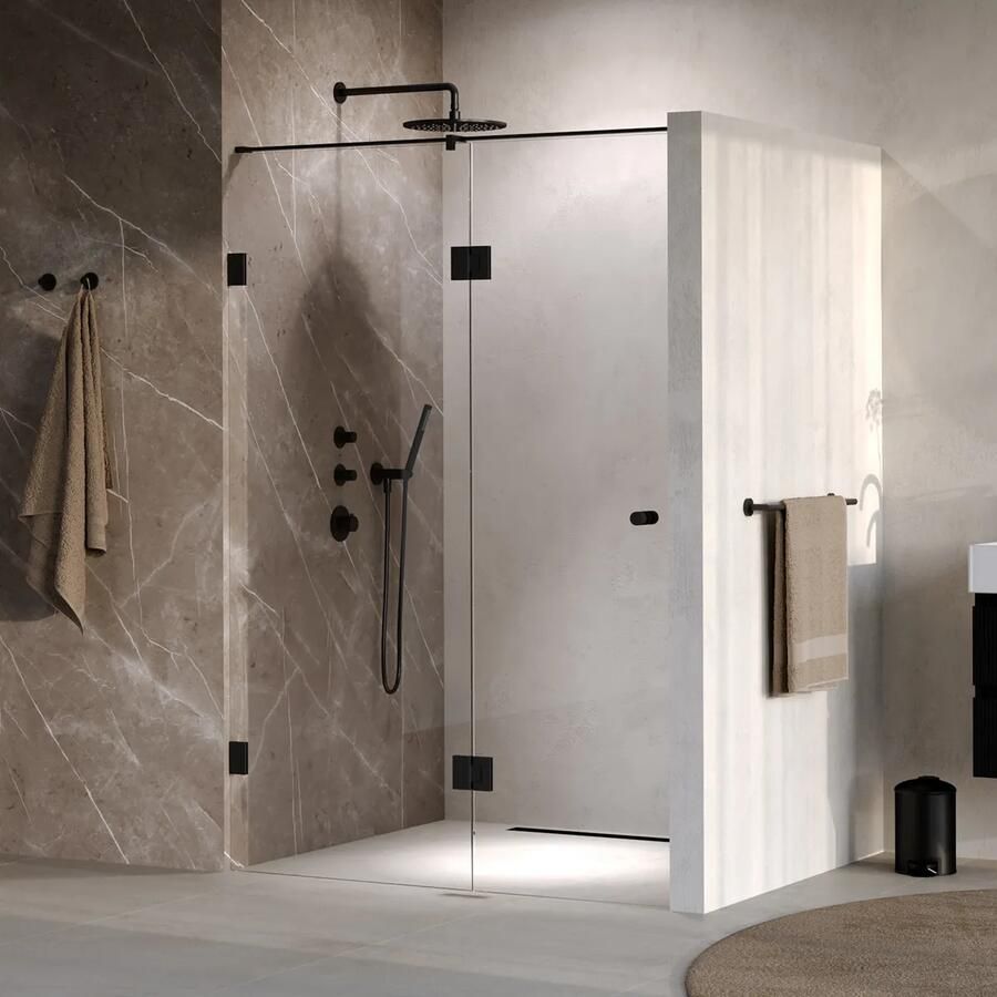 Brauer Void Carving profielloze nisdeur 130cm met draaideur 60cm aan glas zwart mat