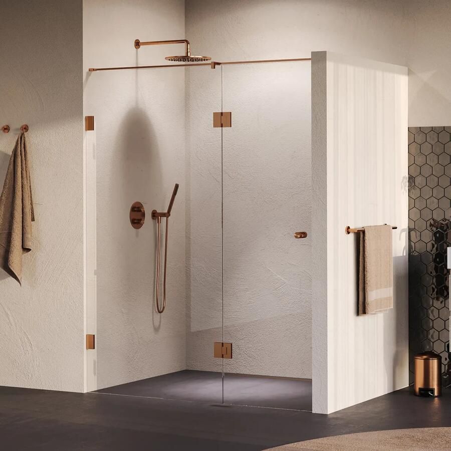 Brauer Void Carving profielloze nisdeur 150cm met draaideur 70cm aan glas koper geborsteld PVD