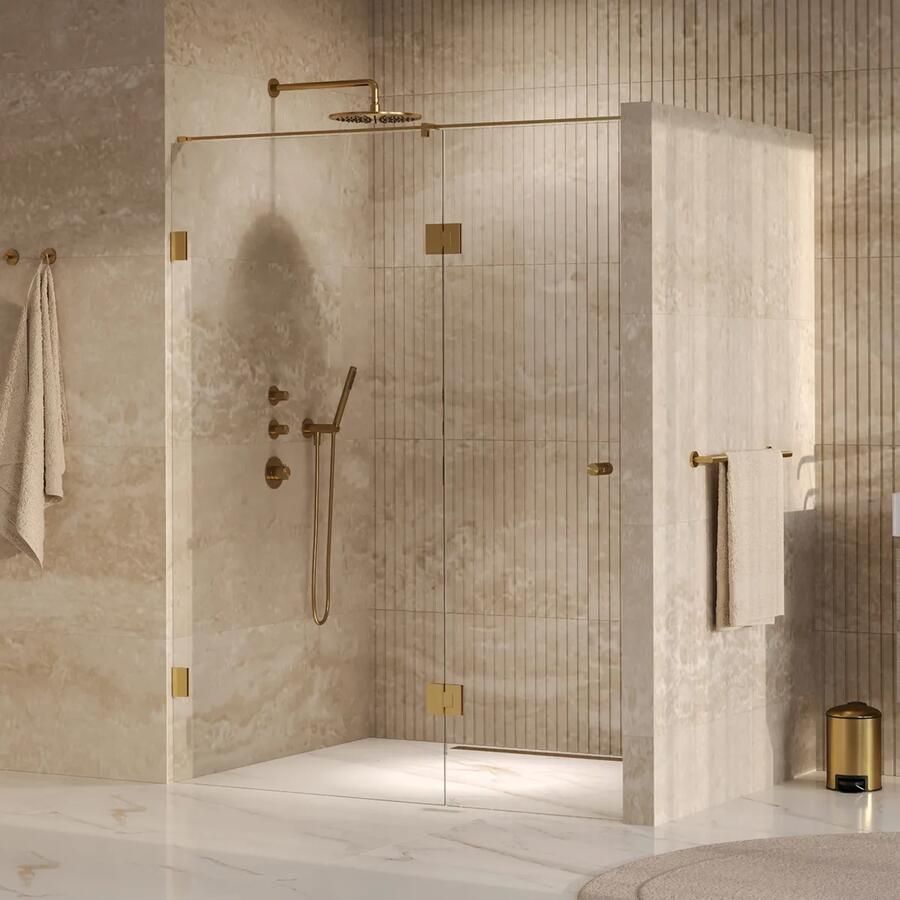 Brauer Void Carving profielloze nisdeur 150cm met draaideur 70cm aan glas messing geborsteld PVD