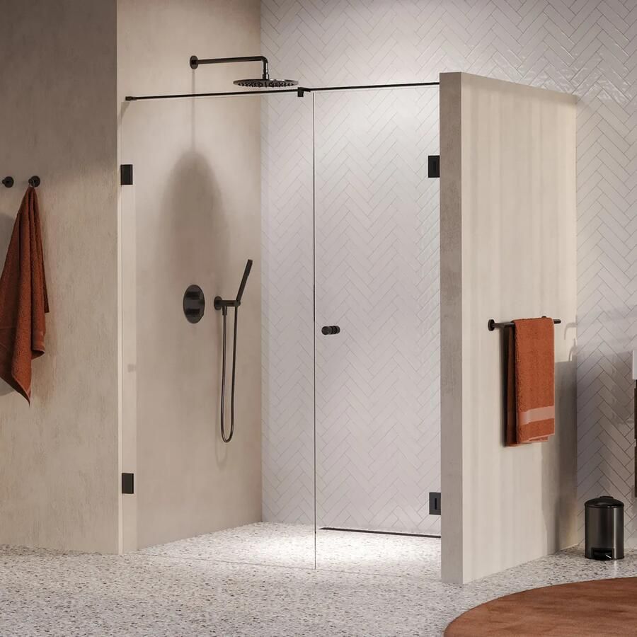 Brauer Void Carving profielloze nisdeur 160cm met draaideur 70cm aan muur gunmetal geborsteld PVD