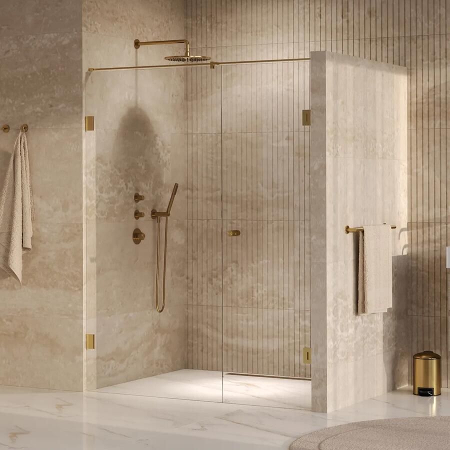 Brauer Void Carving profielloze nisdeur 150cm met draaideur 70cm aan muur messing geborsteld PVD