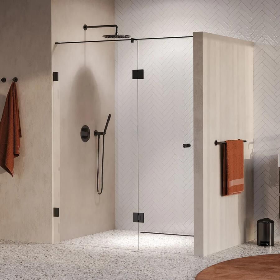 Brauer Void Carving profielloze nisdeur 150cm met draaideur 70cm aan glas gunmetal geborsteld PVD