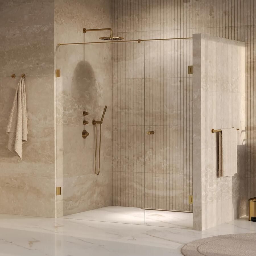 Brauer Void Carving profielloze nisdeur 170cm met draaideur 70cm aan muur messing geborsteld PVD