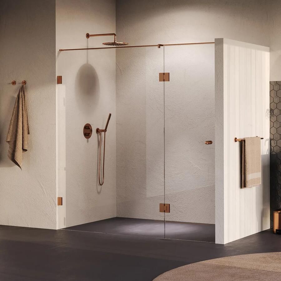 Brauer Void Carving profielloze nisdeur 200cm met draaideur 70cm aan glas koper geborsteld PVD