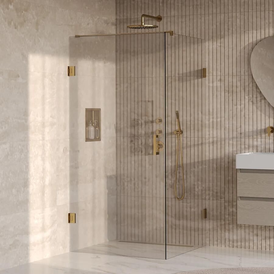 Brauer Void profielloze douchecabine 100x100cm messing geborsteld PVD