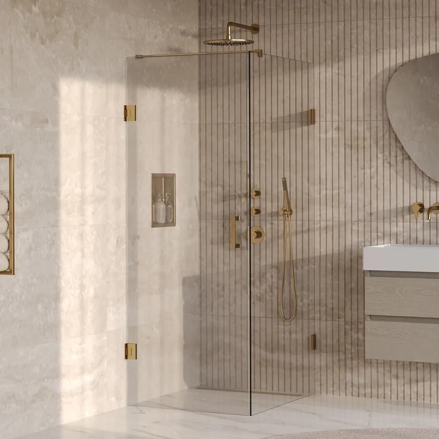 Brauer Void profielloze douchecabine 80x100cm messing geborsteld PVD