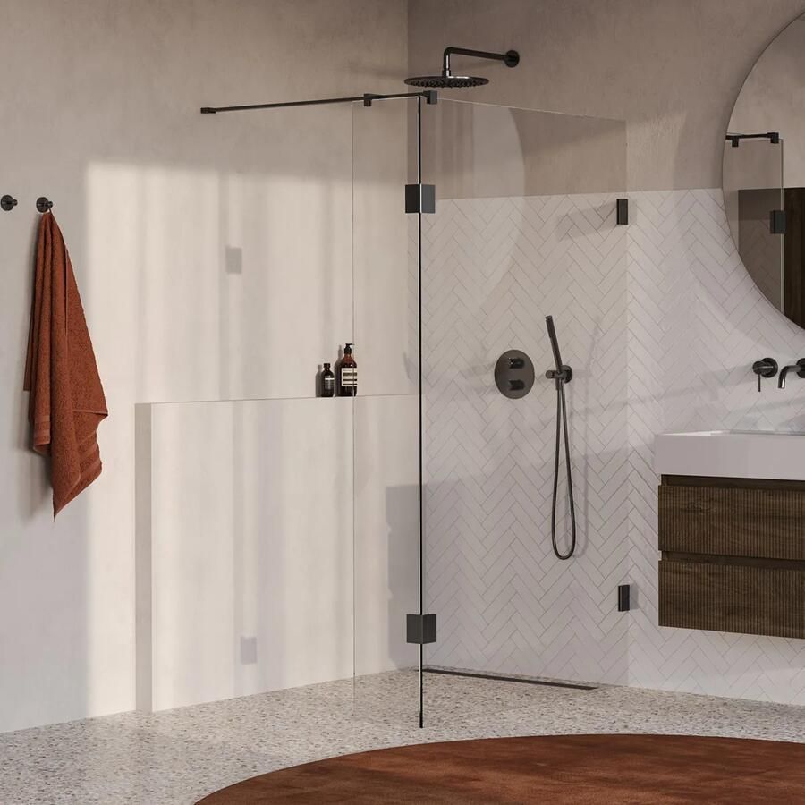 Brauer Void profielloze inloopdouche 110cm met 40cm zijwand gunmetal geborsteld PVD