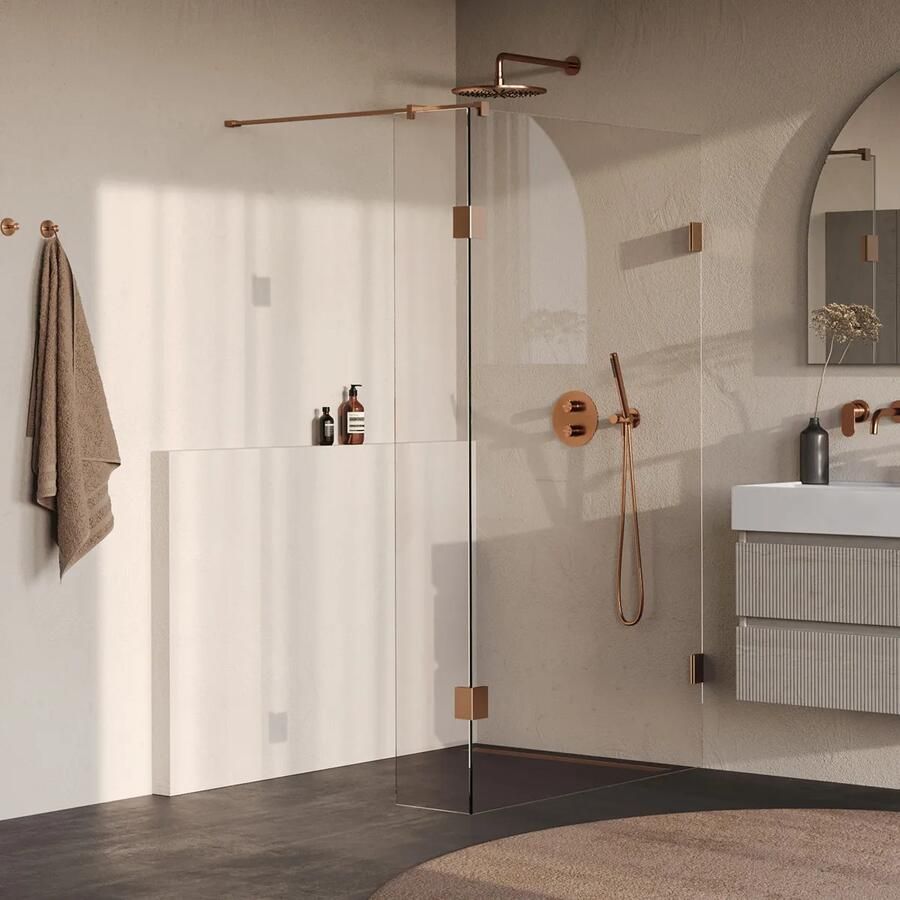 Brauer Void profielloze inloopdouche 110cm met 40cm zijwand koper geborsteld PVD