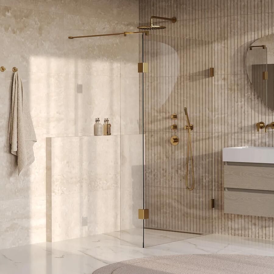 Brauer Void profielloze inloopdouche 110cm met 40cm zijwand messing geborsteld PVD