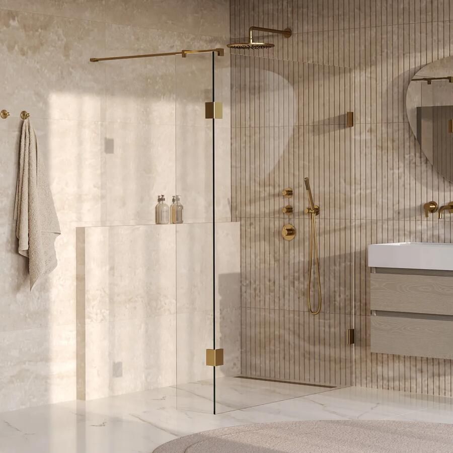 Brauer Void profielloze inloopdouche 130cm met 40cm zijwand messing geborsteld PVD