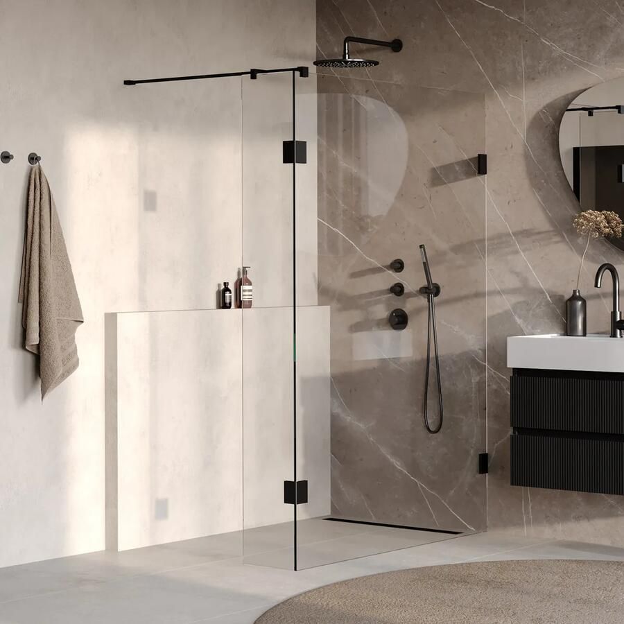 Brauer Void profielloze inloopdouche 130cm met 40cm zijwand zwart mat