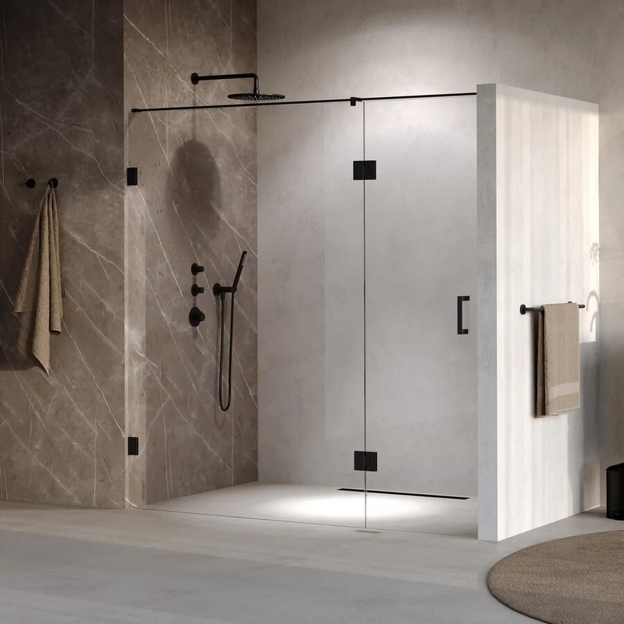 Brauer Void profielloze nisdeur 200cm met draaideur 70cm aan glas zwart mat