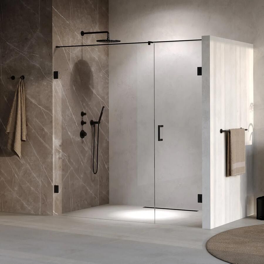 Brauer Void profielloze nisdeur 200cm met draaideur 70cm aan muur zwart mat