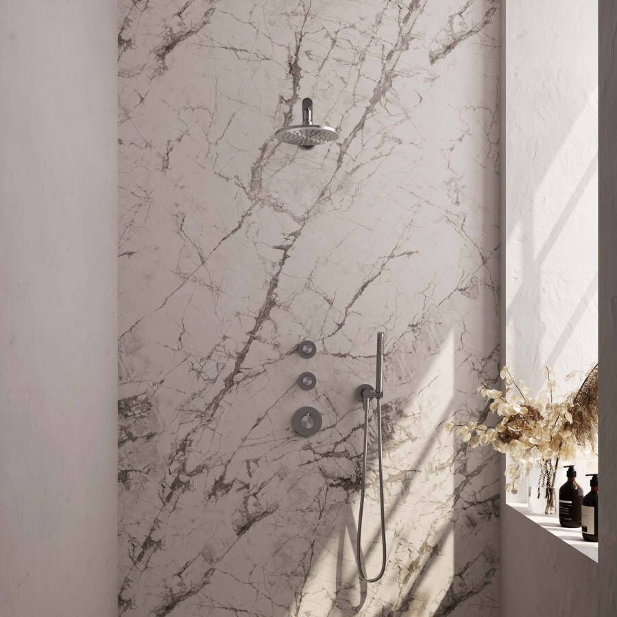 Brauer Brushed Carving Thermostatic Built-in Rain Shower Set with 30cm Shower Head and Straight Wall Arm 3 Modes Hand Shower Hose and Integrated Brushed Stainless Steel PVD Slide Bar - Foto 3