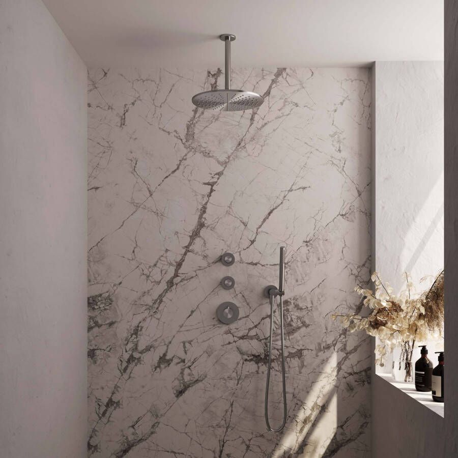 Brauer Brushed Carving Thermostatic Built-in Rain Shower Set with 30cm Shower Head and Straight Wall Arm 3 Modes Hand Shower Hose and Integrated Brushed Stainless Steel PVD Slide Bar - Foto 5