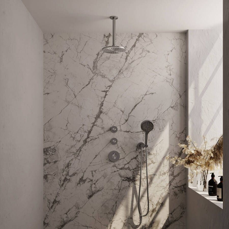 Brauer Brushed Carving Thermostatic Built-in Rain Shower Set with 30cm Shower Head and Straight Wall Arm 3 Modes Hand Shower Hose and Integrated Brushed Stainless Steel PVD Slide Bar - Foto 7