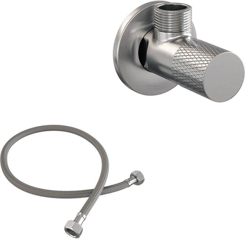 Brauer Brushed Carving hoekstopkraan compleet met slang RVS geborsteld PVD