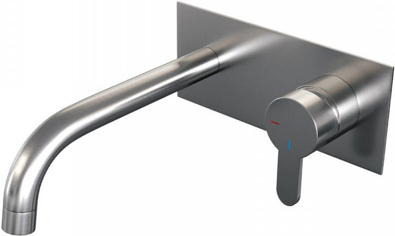 Brauer Brushed Edition Wastafelmengkraan inbouw gebogen uitloop links smalle platte gladde hendel afdekplaat model D 1 PVD geborsteld RVS 5-NG-004-B4