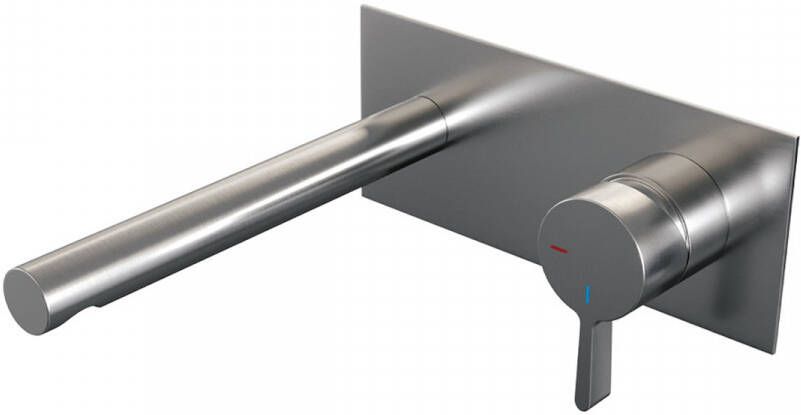 Brauer Brushed Edition Wastafelmengkraan inbouw rechte uitloop links middel dikke gladde hendel afdekplaat model E 1 PVD geborsteld RVS 5-NG-004-S1