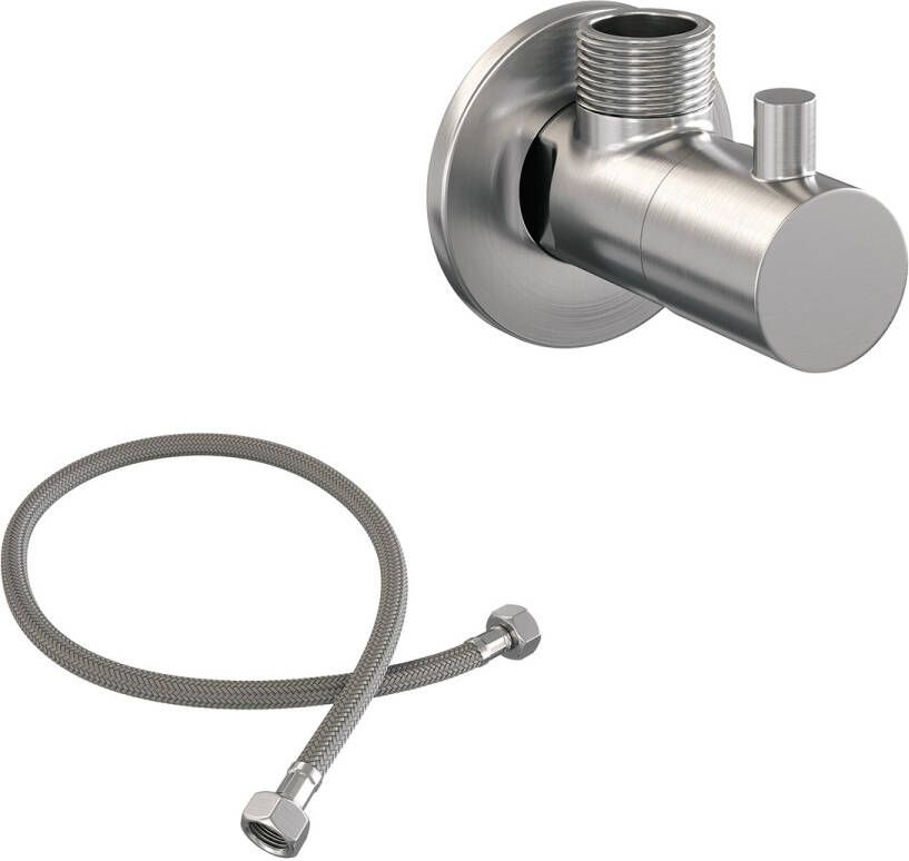 Brauer Brushed Edition hoekstopkraan compleet met slang RVS geborsteld PVD