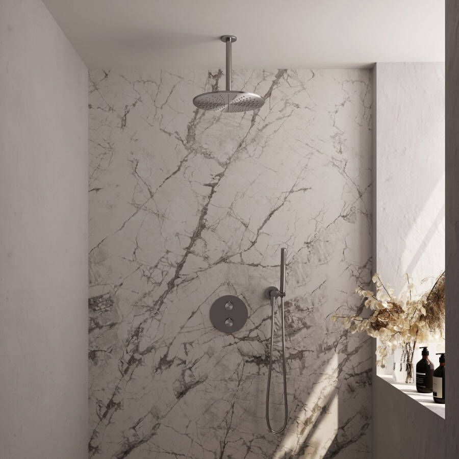 Brauer Brushed Edition thermostatische inbouw regendouche met staafhanddouche plafondarm en hoofddouche 30cm set 78 RVS geborsteld PVD