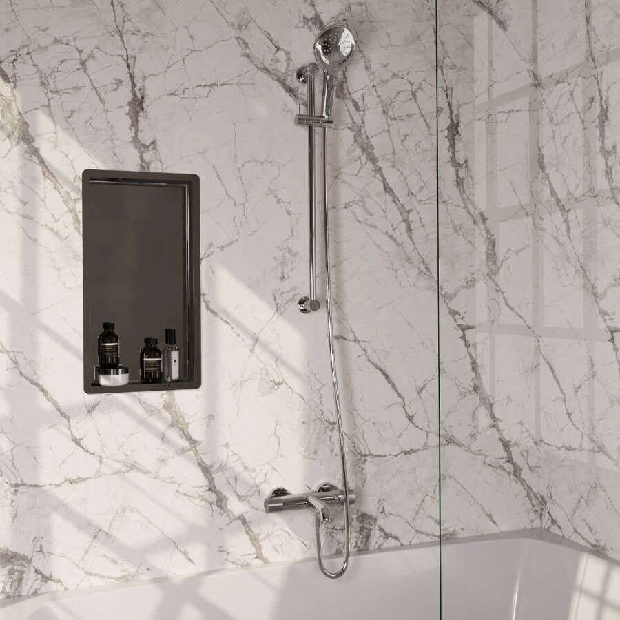 Brauer Badkraan Chrome Carving Set 04 Thermostatisch Opbouw Rond Glans Chroom 2 Greeps met Wandhouder en Handdouche 3 Standen - Foto 3