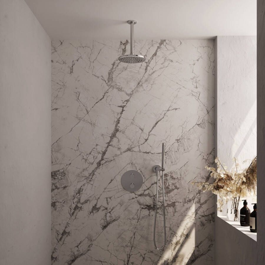 Brauer Chrome Carving thermostatische inbouw regendouche met staafhanddouche plafondarm en hoofddouche 20cm set 77 chroom