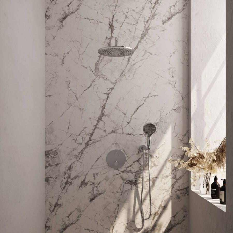 Brauer Chrome Edition thermostatische inbouw regendouche met 3 standen handdouche gebogen muurarm en hoofddouche 30cm set 82 chroom