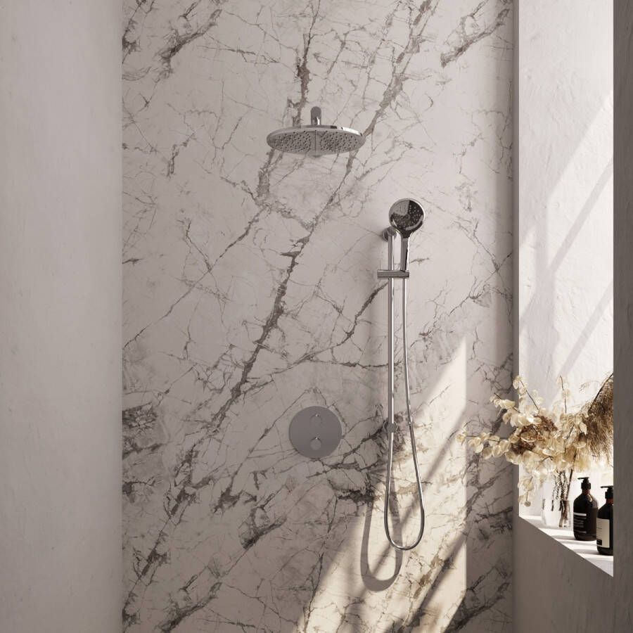 Brauer Chrome Edition thermostatische inbouw regendouche met 3 standen handdouche rechte muurarm glijstang en hoofddouche 30cm set 92 chroom