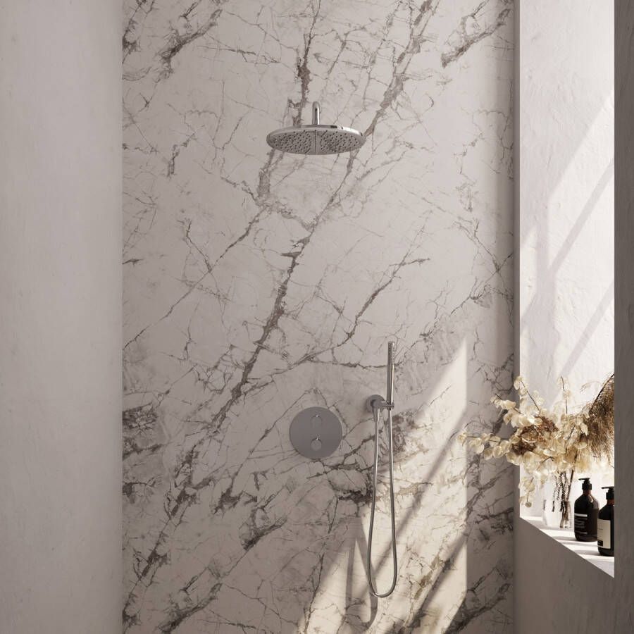 Brauer Chrome Edition thermostatische inbouw regendouche met staafhanddouche gebogen muurarm en hoofddouche 30cm set 76 chroom