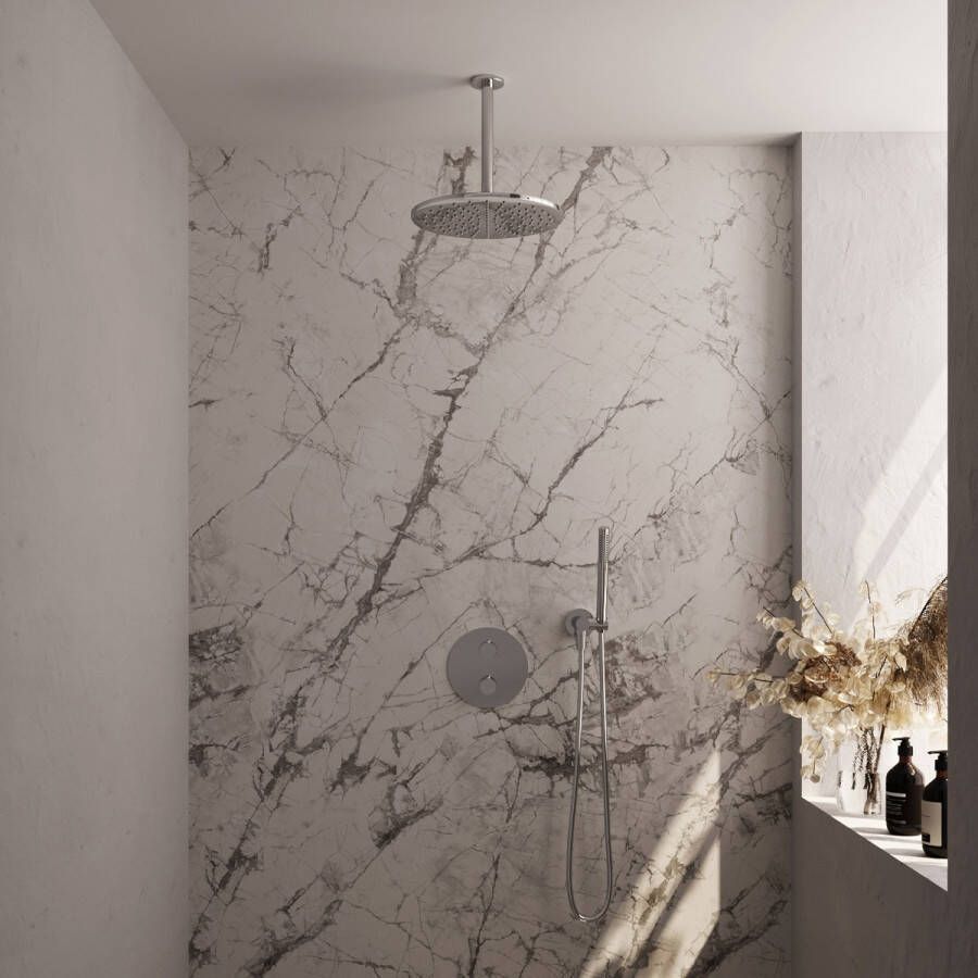 Brauer Chrome Edition thermostatische inbouw regendouche met staafhanddouche plafondarm en hoofddouche 30cm set 78 chroom